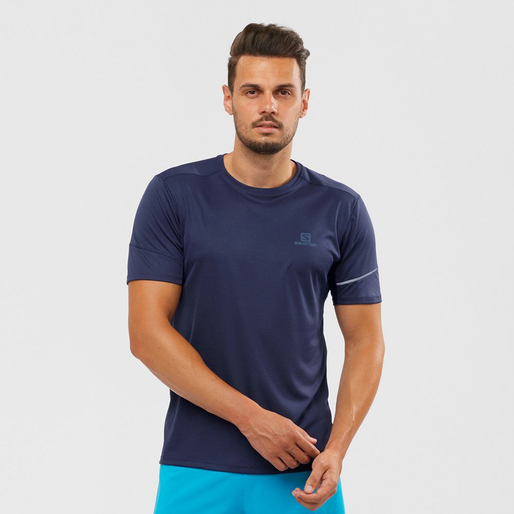 Salomon Singapore Mens Tops - AGILE Navy | 60254-HAZW